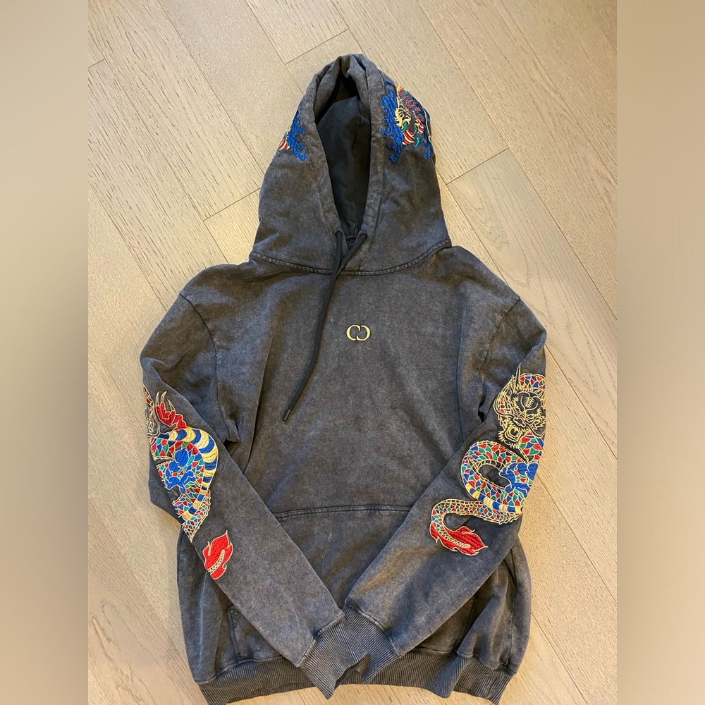 Men's Criminal Damage embroidered dragon hoodie XL